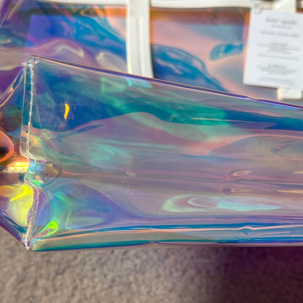 kate spade Iridescent Holographic Tote in Pink and Blue with White Trim - Picture 3 of 4